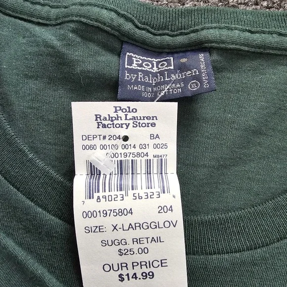 Vintage Polo Ralph Lauren T Shirt Men's XL Green Single Stitch 90s Red Pony - Picture 3 of 8